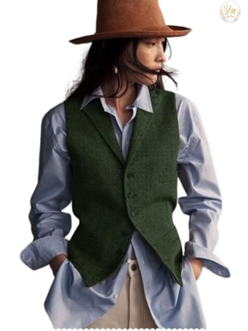 Women's Herringbone Tweed Waistcoat V-Neck Lapel Suit Vest